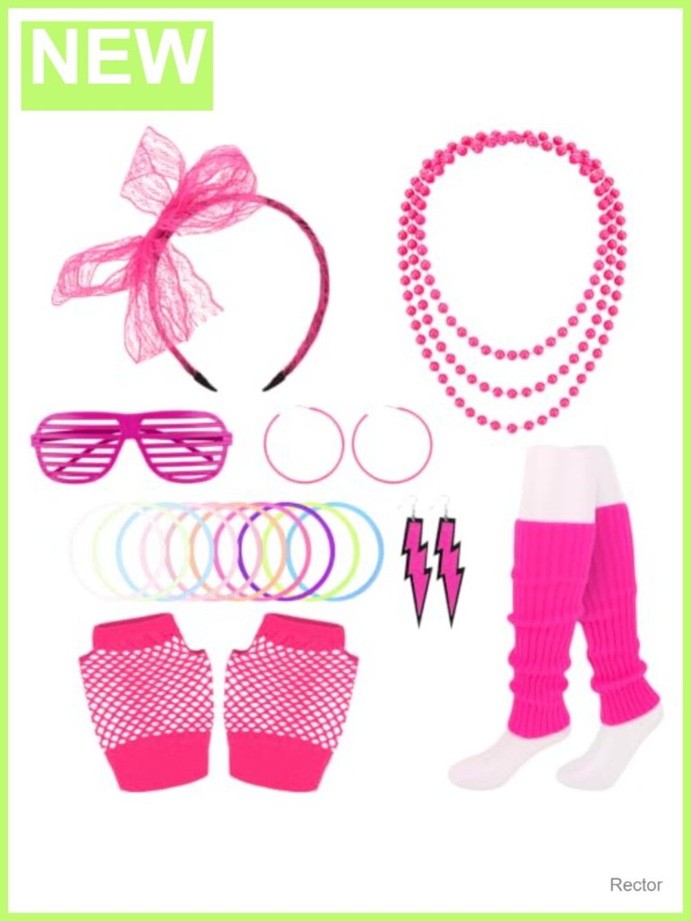 Womens 80s Retro Costume Accessory Set Leg Warmers Fishnet Gloves